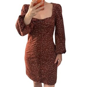 Veronica Beard Jeans‎ Rust Floral Corduroy Mini Dress Square Neck Puff Sleeve XS